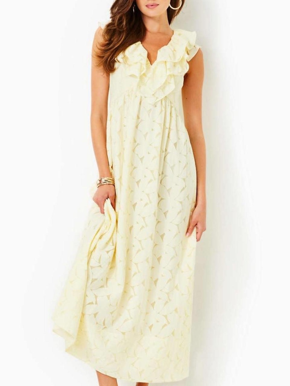 Lilly Pulitzer Light Yellow Ruffle-Trim Maxi Dress